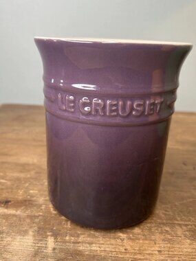 Discontinued Le Creuset Cassis Purple Stoneware Utensil Crock